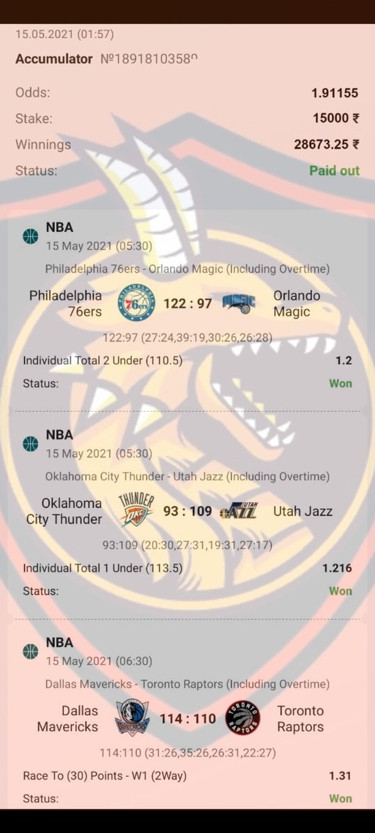 ps_betting's tweet photo. WON ✅✅

For more tips and regular bets on NBA, Cricket, Football and Tennis, follow me on Telegram. 🤘😁

https://t.co/yumwDCmIj6 ✨

#nba #betting #parlay #sports #PHIVSORL #OKLVSUTA #DALVSTOR https://t.co/DX6ACS0Xft