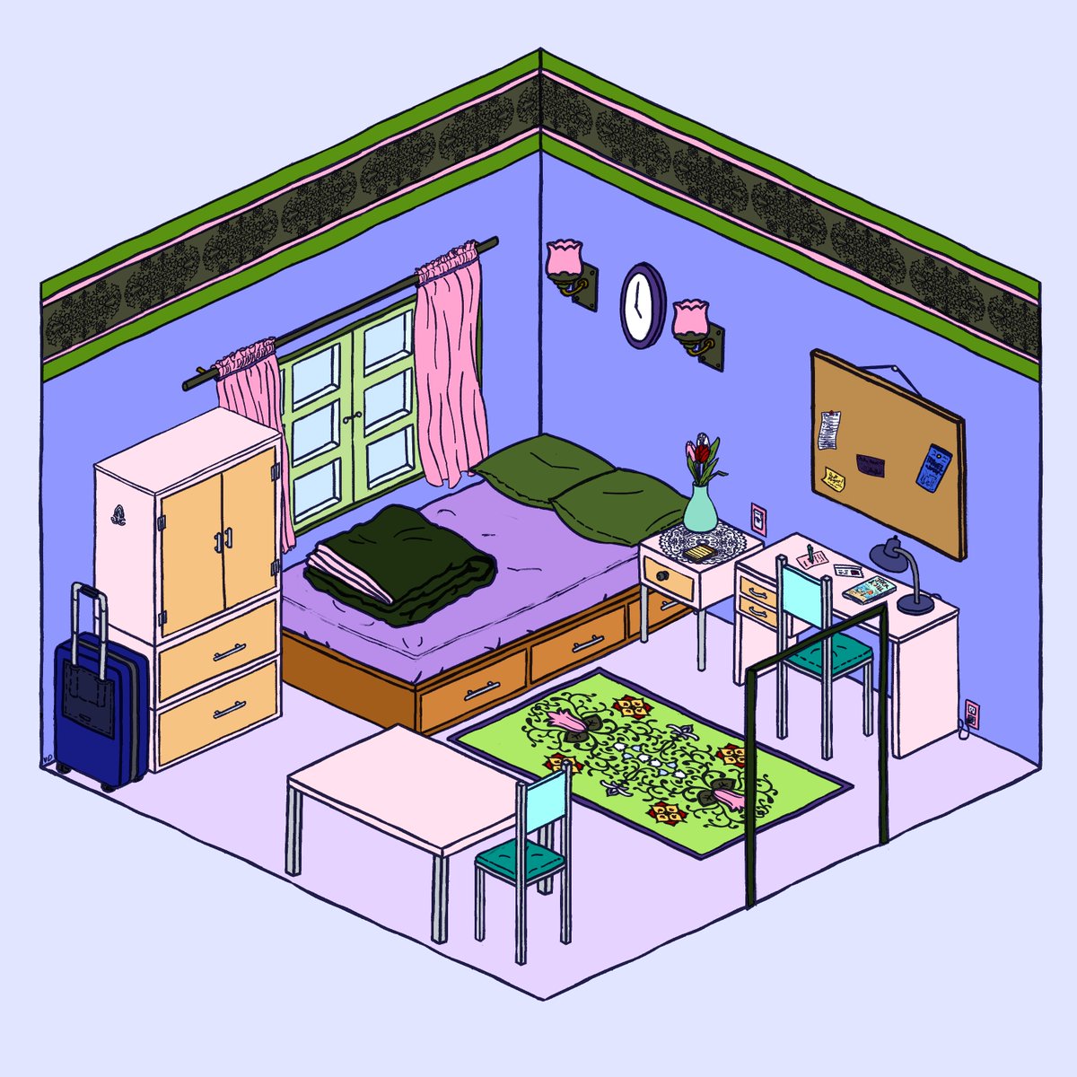 vallustrations's tweet image. isometric projection room design practice (wow that's a mouthful). i also would like to do more of these... so many things i want to do lol

i designed this to be a guest room ^_^)b

#ArtistOnTwitter #artistsontwitter #interiors #interiordesign #interior