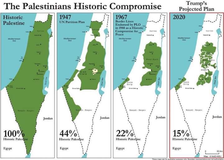 Terrible cmt cette carte géographiq de la #PalestineOccupee illustre assez parfaitmt mieux que n'importe quel discours la réalité du cancer généralisé que constitue la #ColonisationIsraelienne des #TerritoiresPalestiniens depuis 1948,date de création de l'État sioniste d'#Israël.