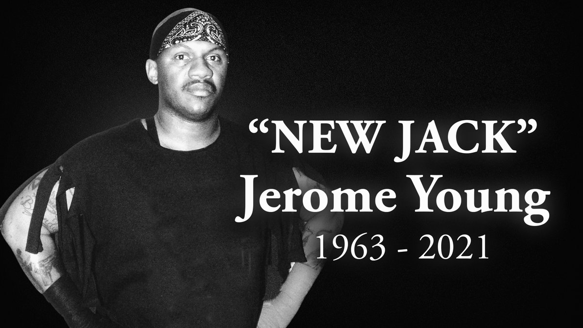 AEW's tweet photo. AEW and the wrestling world mourn the passing of ECW Legend “New Jack” Jerome Young. Our thoughts are with his family, his friends and his fans. https://t.co/LMHYG0T6Mv