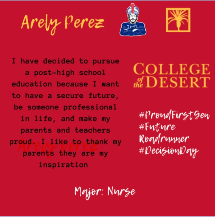 reachhigherihs's tweet photo. Congratulations Arely Perez for committing to College of the Desert! Congratulations, we are so proud of your accomplishment. You did it! So proud of you! 
#decisionday2021 #codbound https://t.co/qWqbaBdlhc