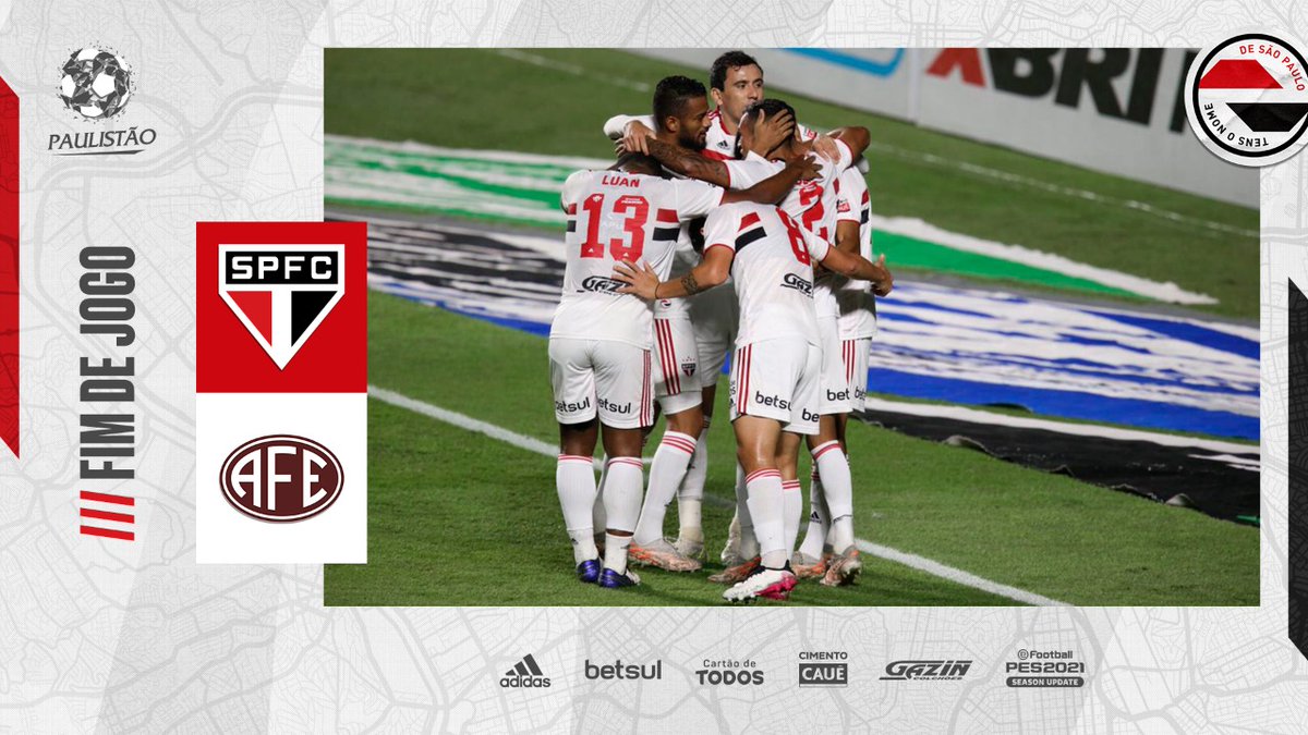 SaoPauloFC's tweet image. Fim de jogo! #SPFCxAFE (4-2)

⚽ Gabriel Sara
⚽ Liziero
⚽ Igor Vinicius
⚽ Pablo

#VamosSãoPaulo 🇾🇪
