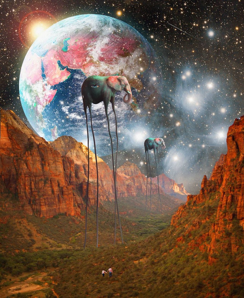 Let's go here together, shall we? 'The Vallery' by morysetta is extraordinary! 
...
#beautifulbizarre #morysetta #collageartists #popsurrealism #trippyart #psychedelicart #digitalcollage #contemporaryart #cosmicart #surreallandscape #digitalcollage #elephant #space