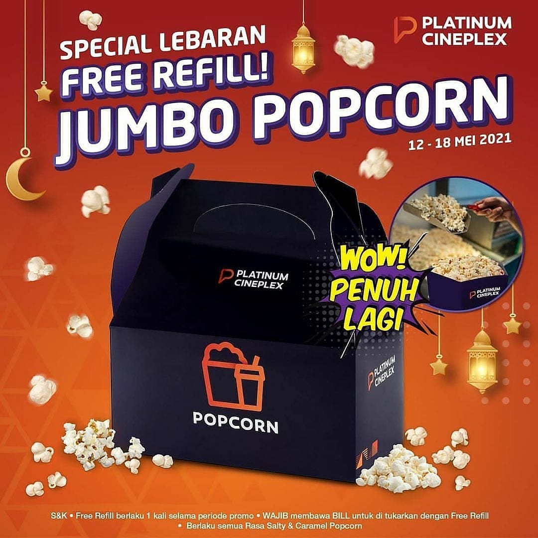 MallSuncity's tweet photo. Platinum Cineplex Suncity Mall Sidoarjo

Spesial Lebaran Week!!! Mulai 12-18 Mei ada promo Free Refill Jumbo Popcorn di Platinum Cineplex. 
Jadi kamu bisa refill lagi popcornmu kalo uda abis. Tinggal tunjukin bill dan kotak kosongmu, kita isi penuh lagi popcornnya. https://t.co/AqM14P5cEz