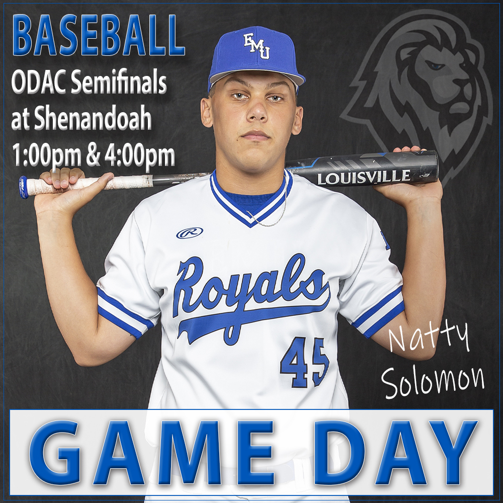 EMU_Athletics's tweet photo. The ODAC Tournament run resumes today, with the Royals heading to Shenandoah for the semifinals. #anotherupset #d3baseball ⚾️🦁
@EMUbaseball1 @EMU_News
📹https://t.co/8UX4AoUrCZ
📈https://t.co/ETYb5LquSB https://t.co/EnGOuroXhM