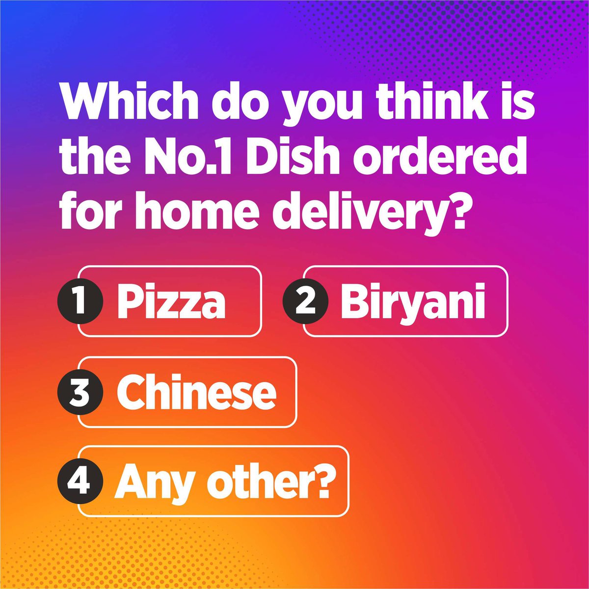 BhadouriaPankaj's tweet photo. बताओ बताओ!
Which would be your favourite to order for home delivery ?
.
.
.
#fooddelivery #food #fooddeliveryservice #homedelivery #delivery  #questions #india #food #foodie #fun #quiz #foodie #pankajbhadouria #pizza #biryani #chinesefood https://t.co/oiDWqUJ8U5