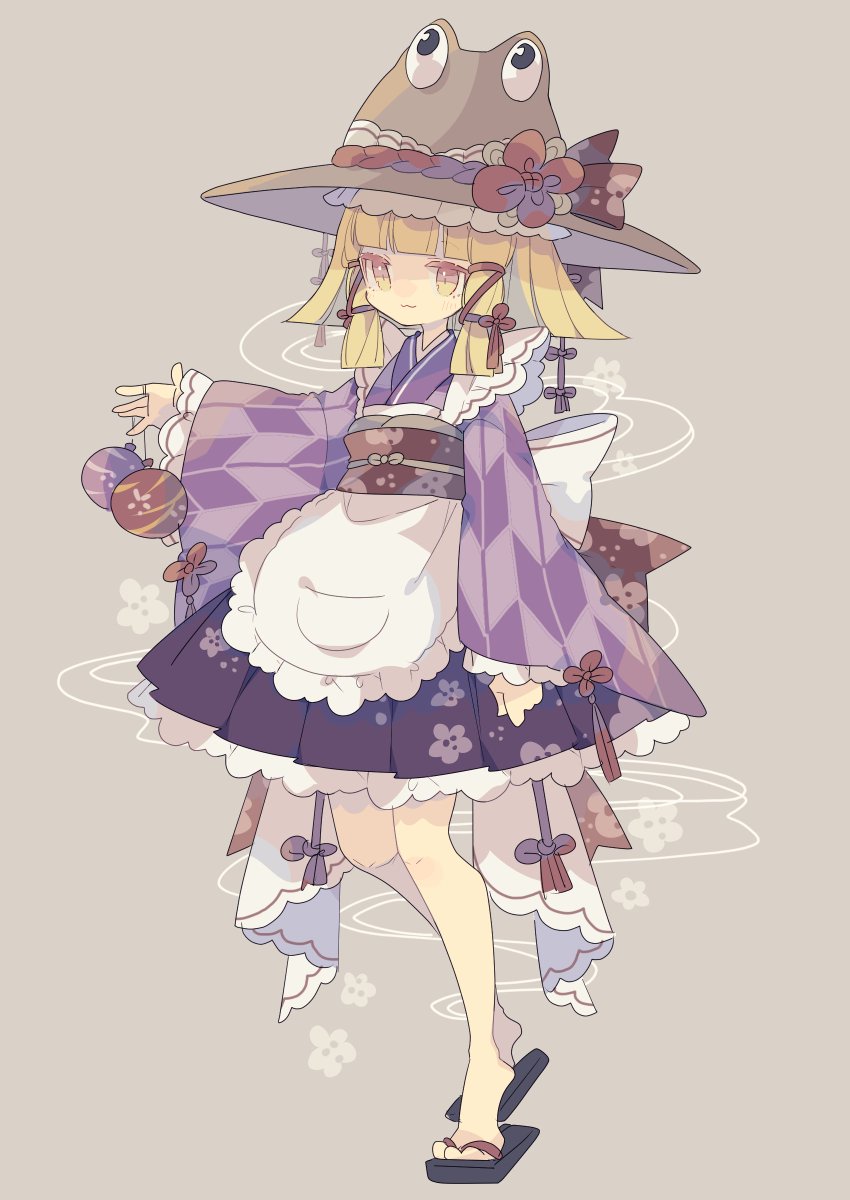 moriya suwako 1girl solo blonde hair hat full body yellow eyes wide sleeves  illustration images