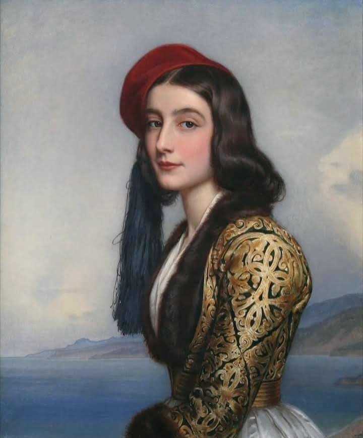 Greekculture2's tweet photo. Portraits of Greek women in folk clothing 19th century #greece #19thcentury #greekwomen #greekfolkcostume #greektradition #folk #traditional #portait #painting  #greekculture https://t.co/6e07YfHvtd