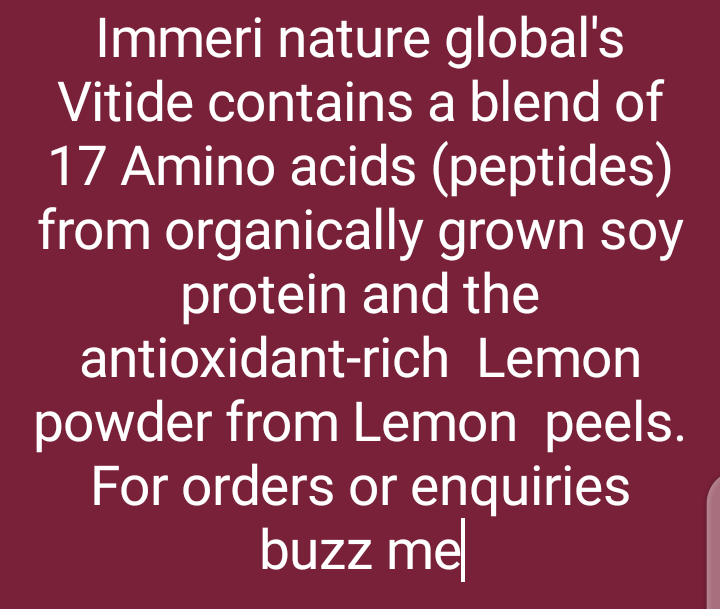 ImmeriAgent's tweet photo. For orders or enquiries buzz me or send Whatsapp message to +2348060778264
#Immeri #vitide #health #aminoacids #supplements https://t.co/aCnyy1QnYG