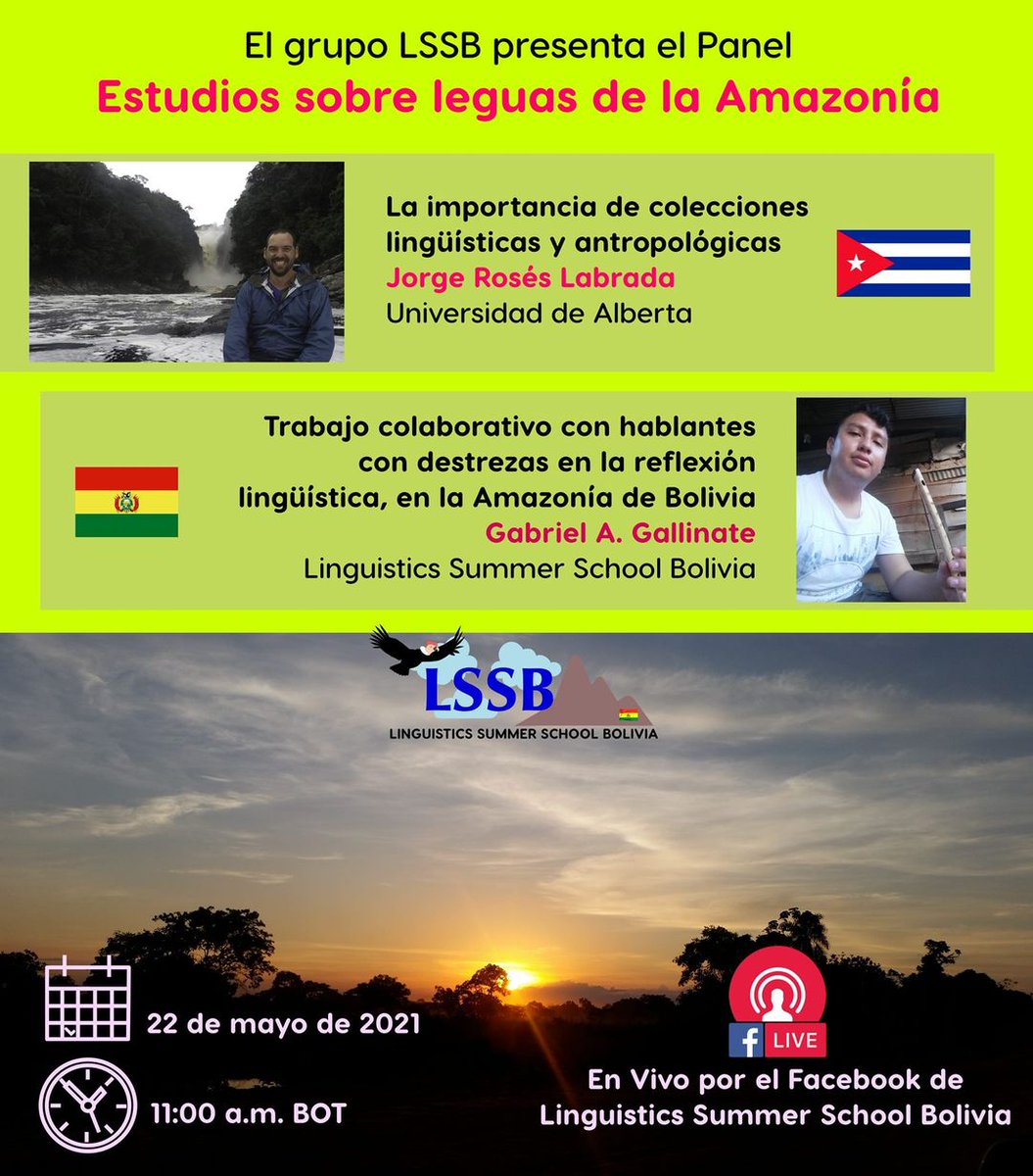Jrosesla's tweet image. Excited to be giving this talk later today (11 a.m. BOT = 11 a.m. EDT)! I love the work that the Linguistics Summer School Bolivia (lssbolivia.com) is doing and Bolivia was where I wanted to do my PhD research (long story...) so this is a fantastic opportunity!