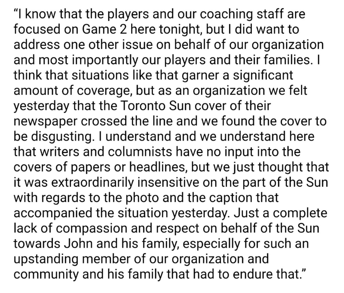 Here are the full remarks from Kyle Dubas on the Toronto Sun's cover featuring John Tavares: