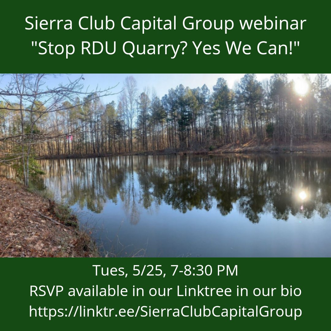The fight to protect the Umstead State Park continues! Learn more by registering for our webinar, May 25, 7-8:30 pm here: us02web.zoom.us/meeting/regist…

#StopRDUQuarry #ProtectStatePark #Environmentalism #GreenSpace #Biodiversity <a href="/UmstdCoalition/">Umstead Coalition</a> @UmsteadStPrk <a href="/ncculture/">NC DNCR</a>