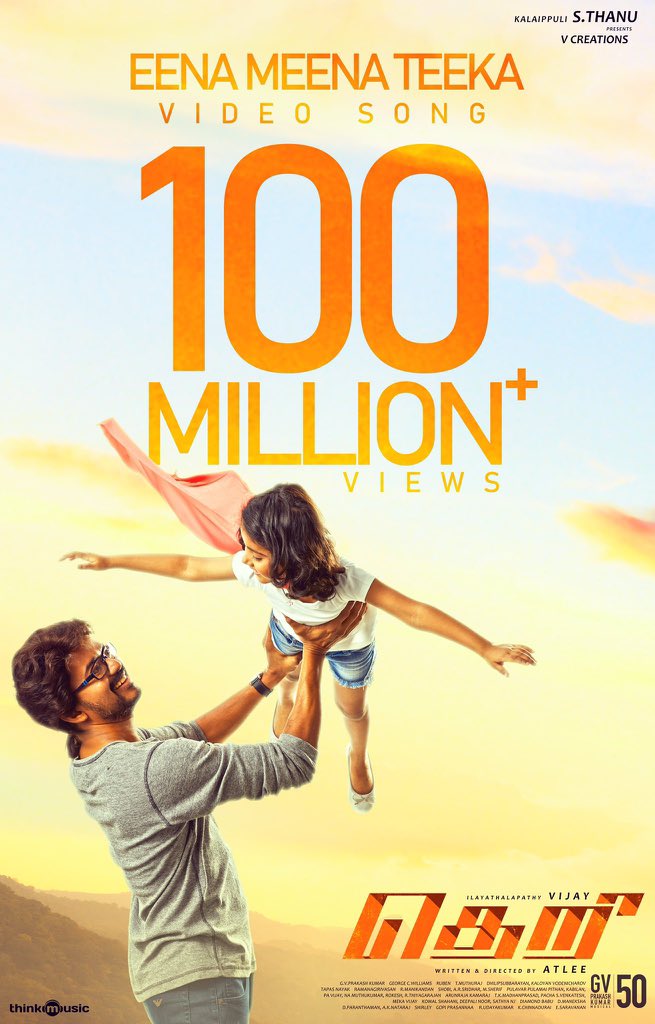 Thanks viewers for our #EenaMeenaTeeka and @gvprakash @thinkmusicindia @vcreationsoffcl @actorvijay 🤩🤩#EenaMeenaTeekaHits100MViews