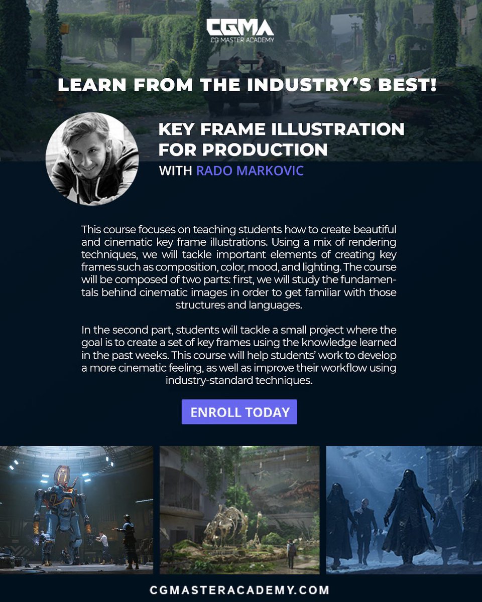 Happy to share with you the course at <a href="/cgmasteracademy/">CG Master Academy</a> I will be teaching Key Frame Illustration for Production. The course will start on July 13 and it will take 8 weeks. 
So join me if you are interested in creating cinematic images.