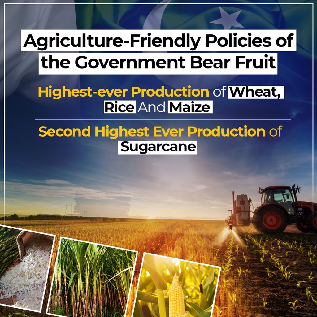paksciencepk's tweet photo. Pakistan’s major crops production has increased by 4.65% including increase in wheat by 8.1%, rice 13.6%, sugarcane 22% and maize by 7.4%.
The recorded growth is the highest ever production of wheat, rice and maize and second highest of sugarcanes.
#changingpakistan https://t.co/Ev0G8ZrXmo