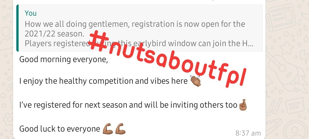 nutsaboutfpl's tweet photo. It's been plenty fun and registration is now open for next season.
Players registered during this earlybird window can join the H2H side contest that'll run alongside the mini league.
https://t.co/HG6EBj4F3x https://t.co/4ZQ3N5VXmH