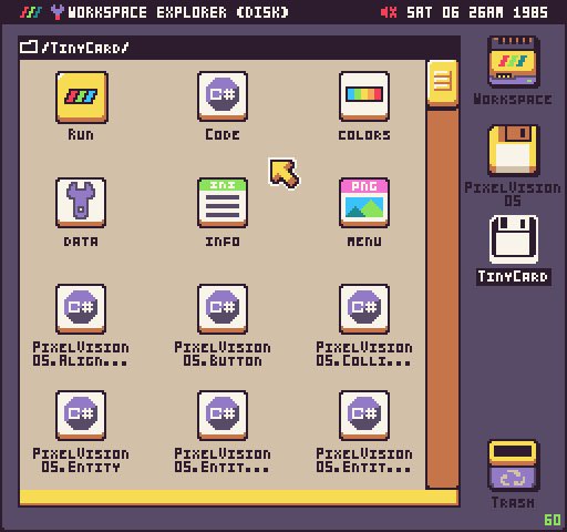 pixelvision8's tweet photo. I’m now running #TinyCard, my port of HyperCard to PV8, on a self contained disk. It will be included in the next release. Was using this little side project to help me build out a new C# component system to help create a unified UI for games. #screenshotsaturday #gamedev #ux https://t.co/QQOvXXvyqo