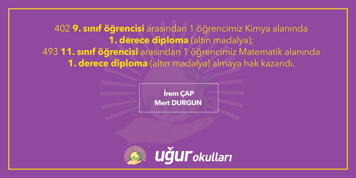 UgurOkullari's tweet image. 17. URFODU Uluslararası Bilim Temelleri Bilgi Yarışması’nın Matematik, Biyoloji ve Kimya alanlarında gösterdikleri başarılardan dolayı tüm Uğurlu öğrencilerimizi tebrik ederiz! 🥇👏🏻 

#UğurluOlmak
