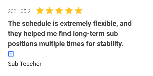 WorkWithInsight's tweet photo. New 5.0-star Review: "The schedule is extremely flexible, and they helped me find long-term sub positions... https://t.co/YvmmCPXKJT