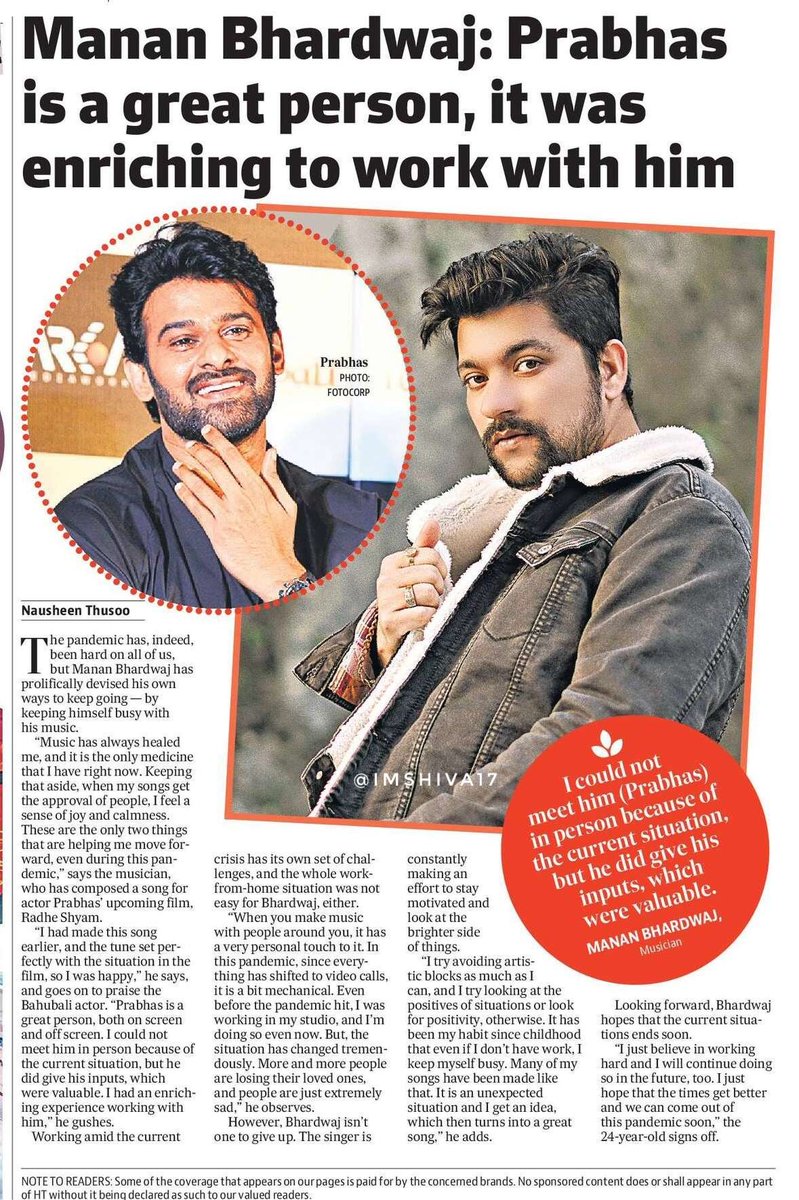Prabhas is a great person, both on screen and off screen. I could not meet him im person because of the current situation, but did give his inputs, which were valuable. I had an enriching experience working with him. - #MananBharadwaj

#Prabhas #RadheShyam
