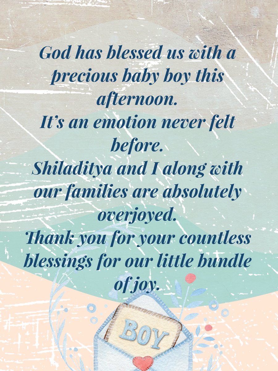 God has blessed us with a precious baby boy this afternoon. It’s an emotion never felt before. <a href="/shiladitya/">Shiladitya</a> and I along with our families are absolutely overjoyed. Thank you for your countless blessings for our little bundle of joy. ❤️🙏🏻