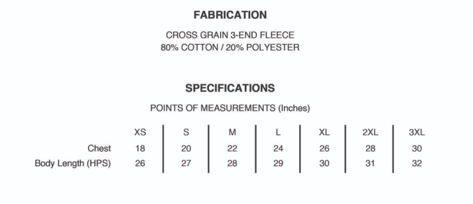 Hoodie Sizing Chart