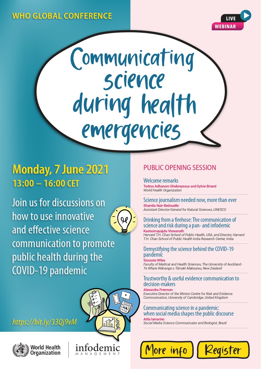research2policy's tweet image. JOIN @WHO 🌍#scicom conference during health emergencies to manage #infodemic, fight #misinformation, trust in #Science 

📅 7 June 2021
⏰ 1- 4 pm CET
📍 Online bit.ly/3hMHcnh