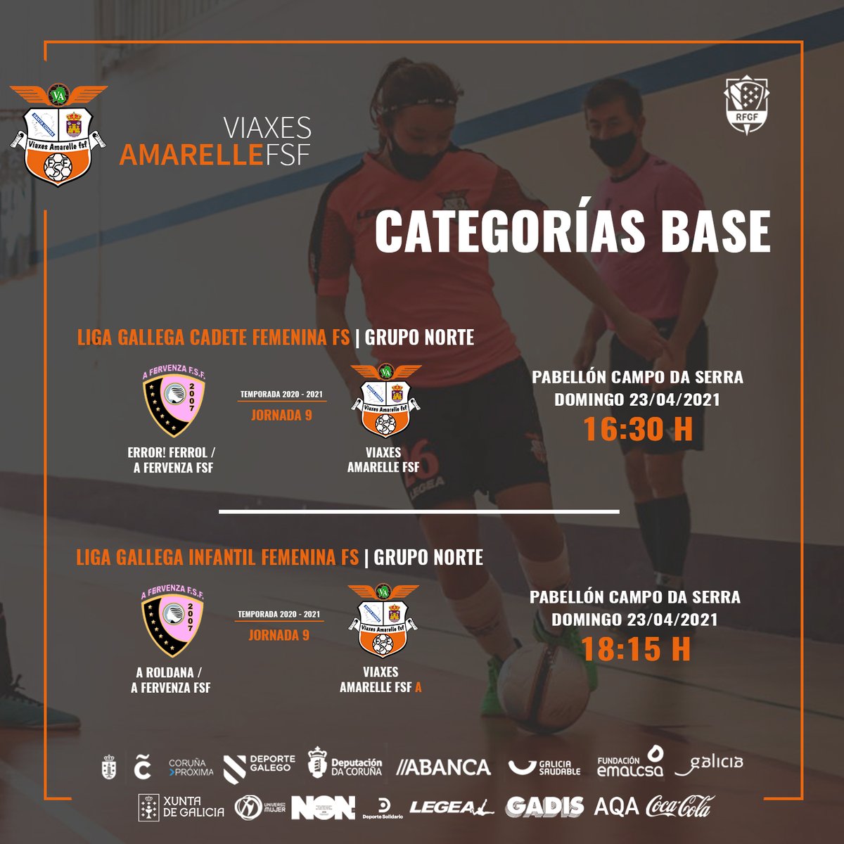 amarellefsf's tweet photo. ⚔️⚽️🧡 NUEVA JORNADA DE BASE ‼️
Penúltima jornada de las categorías inferiores, donde infantiles y cadetes aspiran a poder ocupar el liderato de sus grupos
#FutsalFemenino #CategoriasBase #cadetes #infantiles #vamosNaranjas
👉 más info en https://t.co/3UpJWIRIBK https://t.co/FDh1Njnhwd