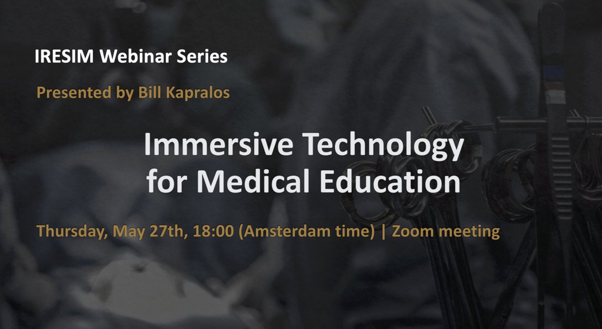 MedSimResearch's tweet image. Upcoming webinar by Bill Kapralos, "Immersive Technology for Medical Education" (Thur, May 27th, 18:00). A Zoom link will be shared by registrating here: maastrichtuniversity.zoom.us/meeting/regist…