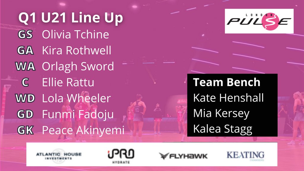 ⏰ 15 minutes till the first centre pass!

Our U21 starting 7 for today's NPL match vs 
<a href="/SevernStarsPP/">Severn Stars Pathway</a>

Good luck to our London Pulse Squad, we're excited to see what they can do in their penultimate NPL Group game!

#ProudToBePulse
💗🖤🙌