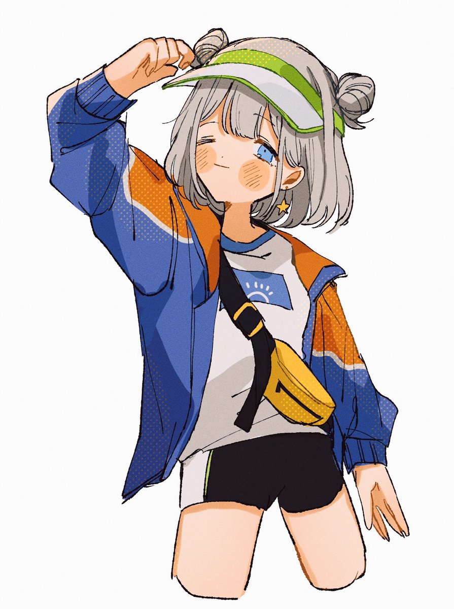 serizawa asahi 1girl fanny pack jacket visor cap solo blue eyes grey hair  illustration images