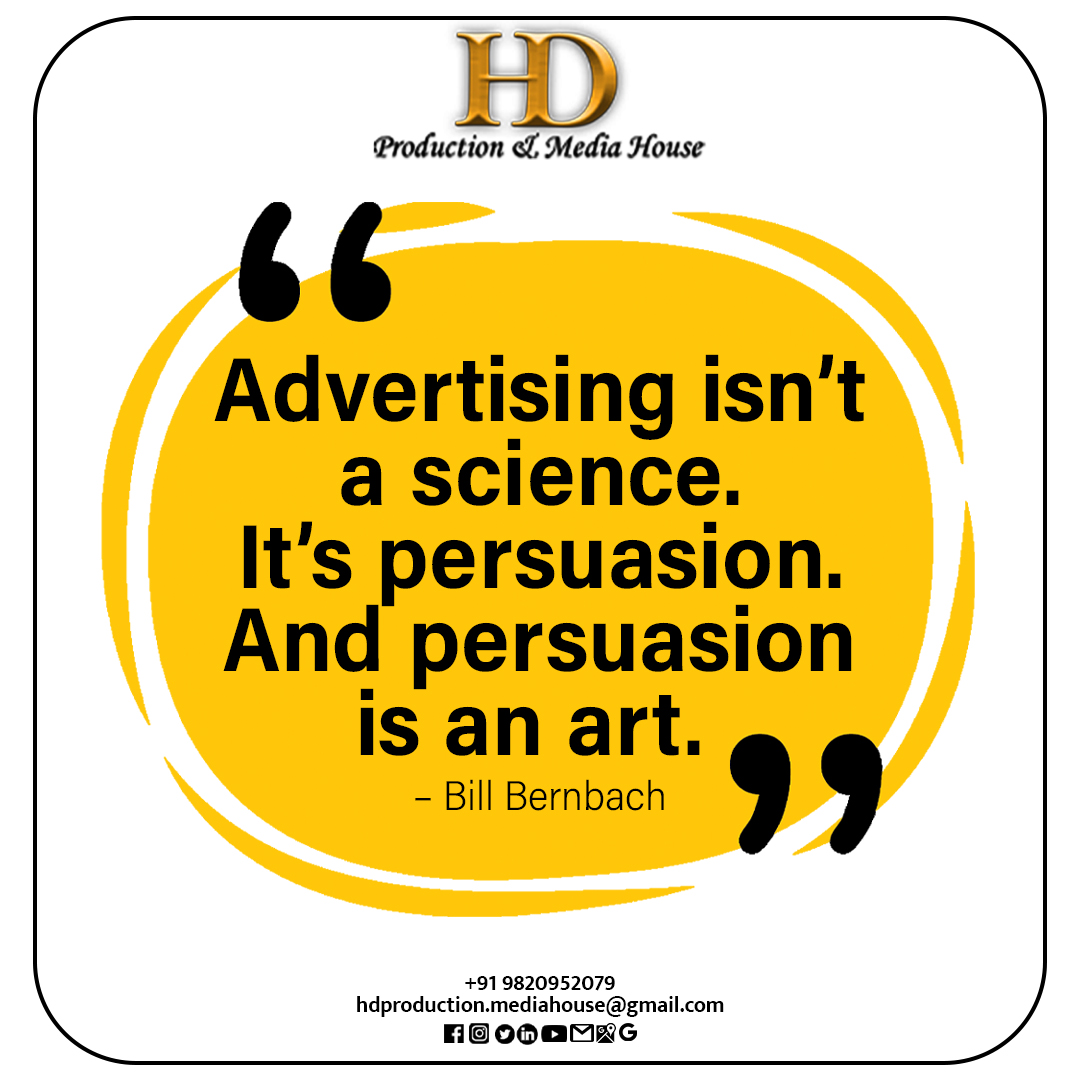 rHighDefinition's tweet photo. “Advertising isn’t a science. It’s persuasion. And persuasion is an art.”
– Bill Bernbach
#HighDefinition #hdproductionandmediahouse #Advertising #SocialMedia #SocialMediaMarketing #Contentmarketing #Content #Contentmanagement #quotes #motivation #life #inspiration https://t.co/NBhyRUNEiz