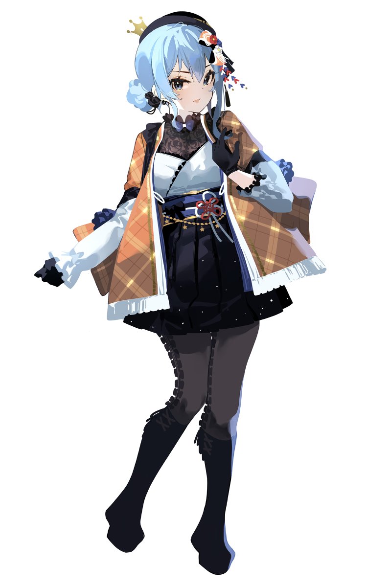 hoshimachi suisei 1girl solo blue hair gloves pantyhose boots white background  illustration images