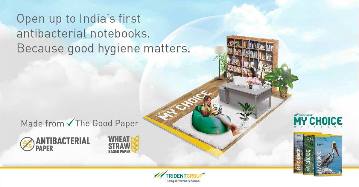 TridentGroupGLB's tweet photo. The new normal calls for new ways to look at health and hygiene. MY CHOICE, India’s first antibacterial notebooks help you stay protected from unwanted bacteria and promise good hygiene with every use.
#TridentGroup #MyChoiceNotebook #TridentNotebook #EcoFriendly #Antibacterial https://t.co/ptRWrd7l8q