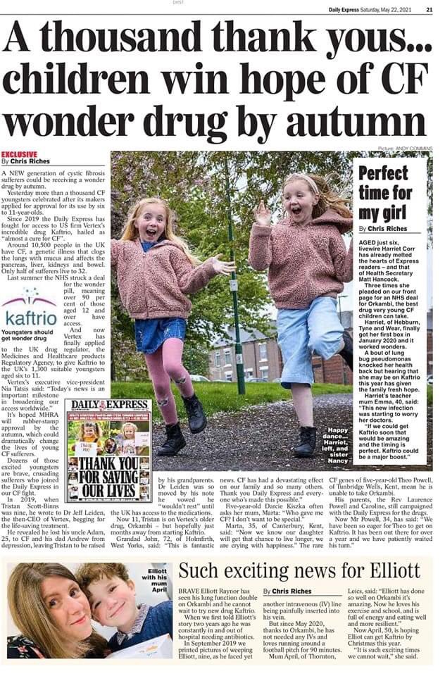 CFno1LeftBehind's tweet photo. ThankYou @Daily_Express @ChrisMRiches for another great story. Keeping #cysticfibrosis in the headlines will benefit the future for everyone with #CF
Awareness is so important @cftrust @strawfie @GreatStrides65 @Alidilly @MotherhoodvsCF @BrynSeiriol @EmmaKCorr @Elizabe46045399 https://t.co/oLAQhZKzzf