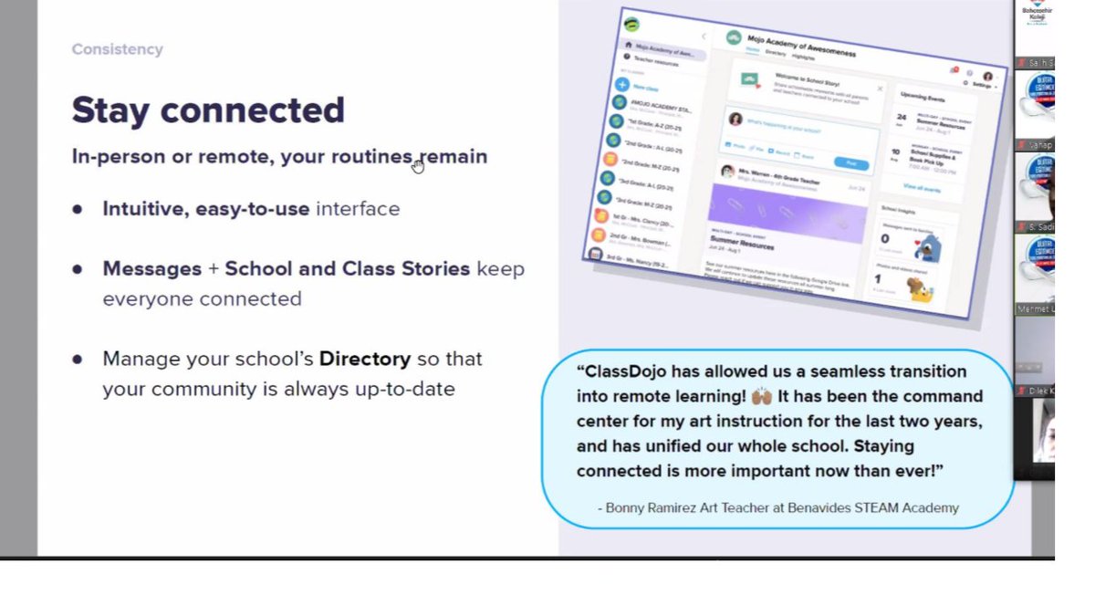 Dijital Eğitimde Fark Yaratanlar Zirvesi'nde ClassDojo ile Öğretmen, öğrenci ve veliyi bir platform etrafında toplayarak evde, okulda eğitim bağlarını koparmamayı hedefleyen bir sistemi bize değerli bilgileri ile aktaran Sn. Mehmet Uzunoğlu hocamıza teşekkür ederim. 🙏<a href="/ESoES_026/">Mehmet UZUNOGLU</a>