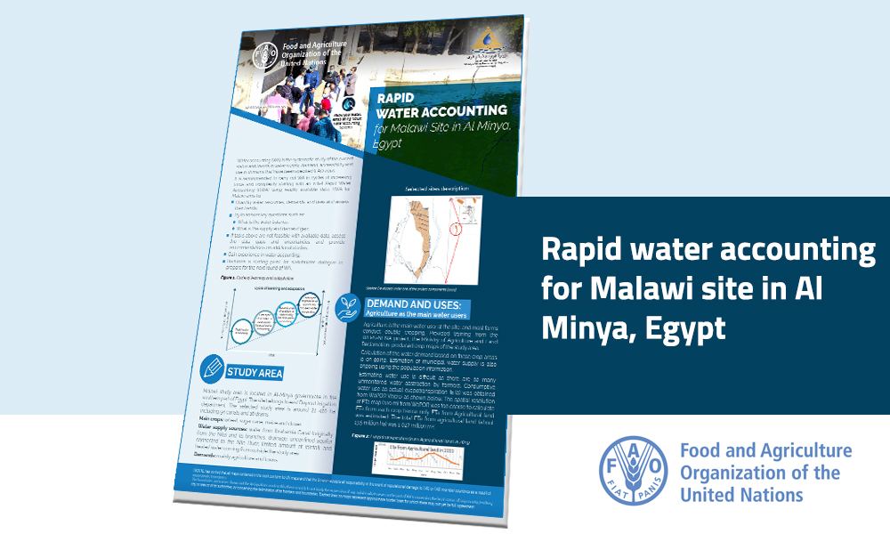 FAOEgypt's tweet photo. New @FAO Publication:: Rapid water💦 accounting for Malawi site in Al Minya🇪🇬, provides information about water accounting concept &amp; methodology to increase the knowledge of technical experts from the #MWRI &amp; #MALR when working in the field. 
More info👉 https://t.co/PMpYRp5KaM https://t.co/CgUnaKuDHo