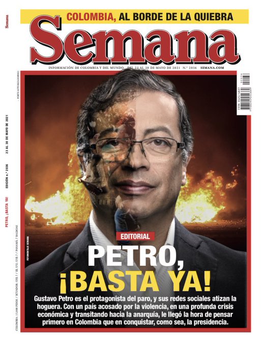 El desespero de esta gente ya no es chistoso, es miedoso. El mismo día, desde la oficina de comunicaciones de Presidencia montan una falsa entrevista en inglés y Semana se inventa la portada más decadente de su historia. Ambas cosas con la misma intención y el mismo contenido.