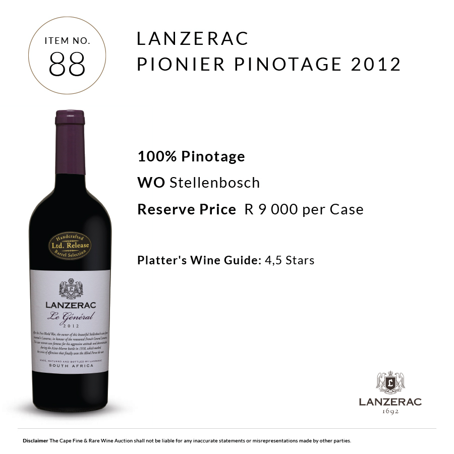 The Lanzerac Pionier Pinotage 2012 sold for R9 000.