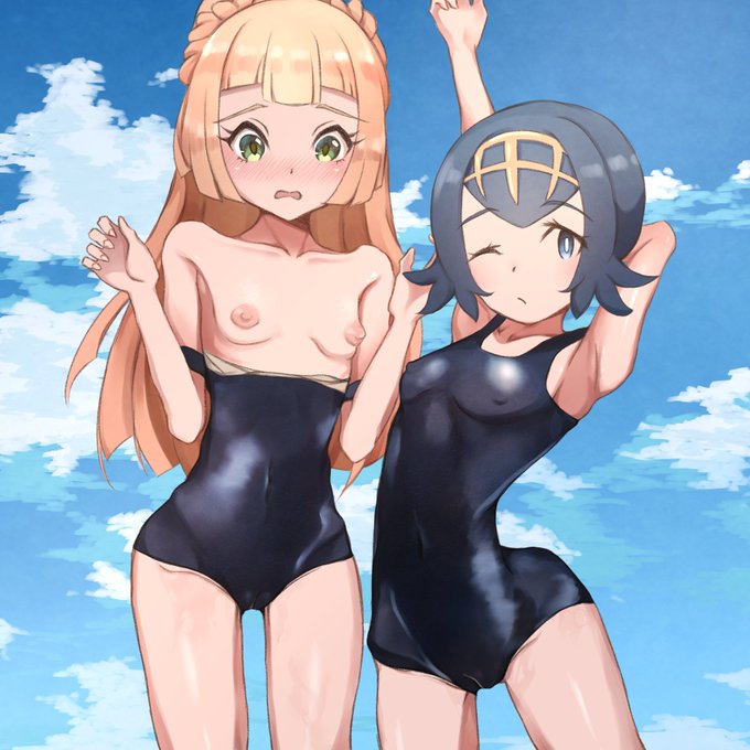 リーリエとスイレンのスク水描きました 