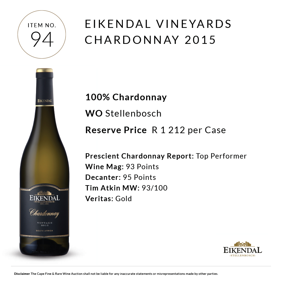 4 cases of <a href="/EikendalWinery/">Eikendal Vineyards</a> Chardonnay 2015 sold for R4 900