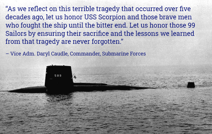 Today, on the 53rd anniversary of the loss of #USSScorpion (SSN 589), we honor the 99 brave men who perished aboard. 

#SubmarineForce #GoneButNeverForgotten