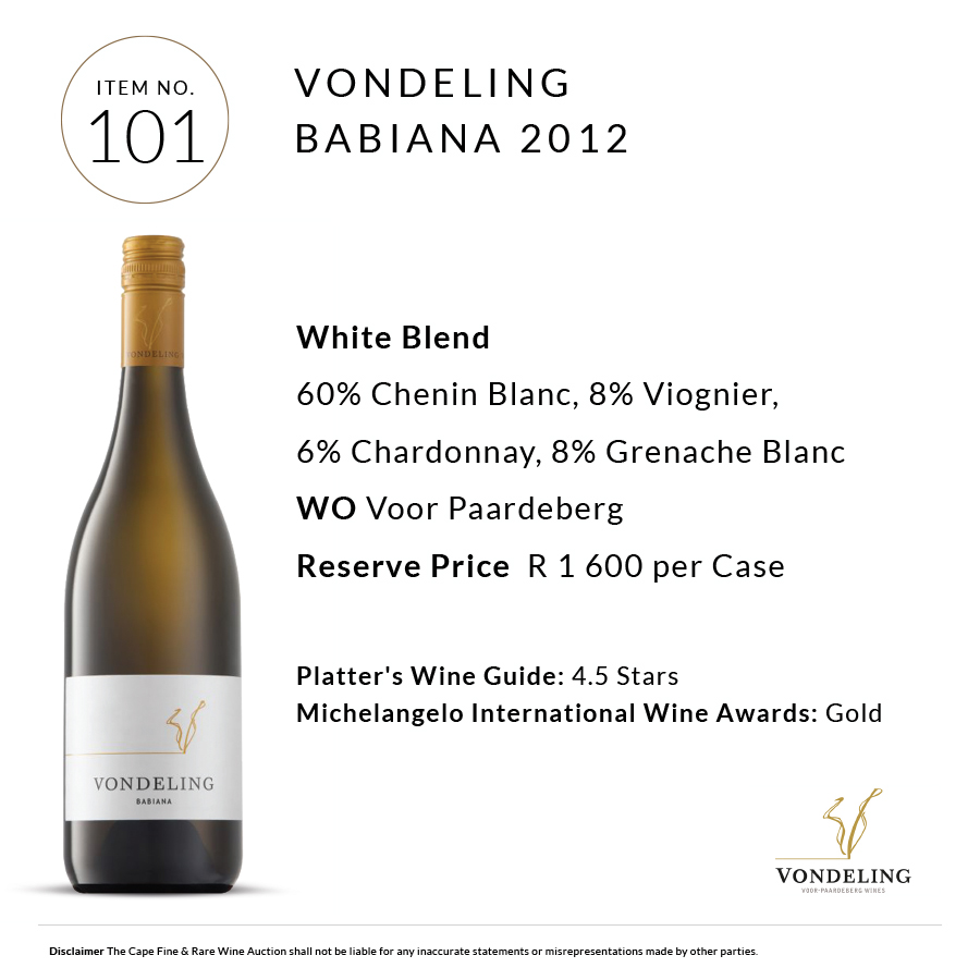 2 cases of <a href="/VondelingWines/">Vondeling Wines</a> Babiana 2012 sold for R3 200