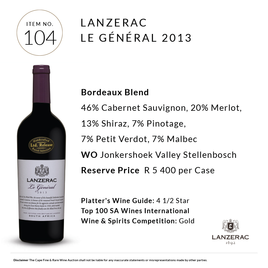 Lanzerac Bordeaux Blend sold for R5 400.