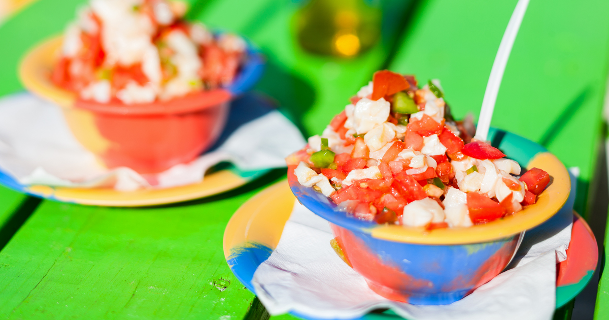 Looking for refreshing, tasty #seafood appetizers for your summer menu? Conch ceviche made with our Island Queen Conch Meat is healthy, delicious, easy to prep AND travels well for #takeout menus.