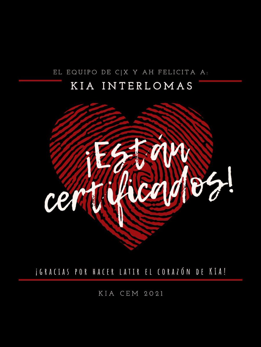 Felicidades a todo el equipo Kia Interlomas por lograr Certificación Kia Customer Experience Managment (CEM 2021) Enhorabuena!!!