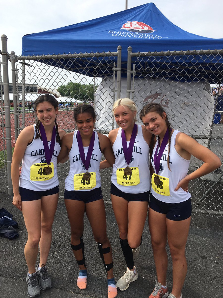 GoCHAthletics's tweet photo. Camp Hill Girls 3200 relay finished 7th in 10:43.20 at the District III Championship!  Relay team members were Anna Long, Patrice Forcey, Grace Shartle &amp; Janelyn Vorkapich. https://t.co/CuBUh0nxIG