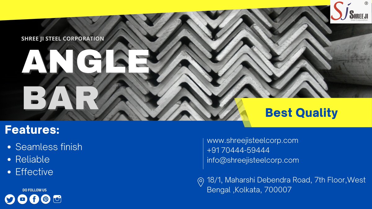 shreejisteel1's tweet photo. Shree Ji Steel Corporation supplies a wide range of Angle Bar having high tensile strength, high ductility, and absolute robustness. Angle Bars are used for manufacturing, construction of engineering structures and fabrication.
#MS_Angle,#Steel_Angle,#Angle_Steel_Bar,#Iron_Angle https://t.co/Y32ShhkwIn