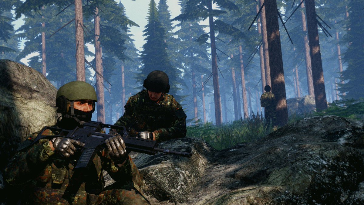 German infantry take a much-needed 'break' during a live-fire exercise. #Arma3 #armaphotography