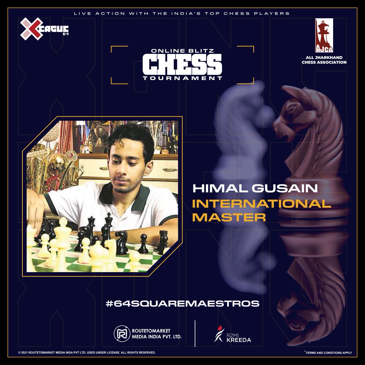 XONGLeague's tweet photo. #InternationalMaster and India Rank 80 #HimalGusain is now going to take part in the XONG X-League C-1 #OnlineBlitzChess tournament. 
Get yourself ready to play with the IM! 

Register now!  👇👇👇
https://t.co/xARnxBPRxR

#64SquareMaestros ♟️

#XONG #XONGleague #ChessIndia https://t.co/8aVVbnFejT